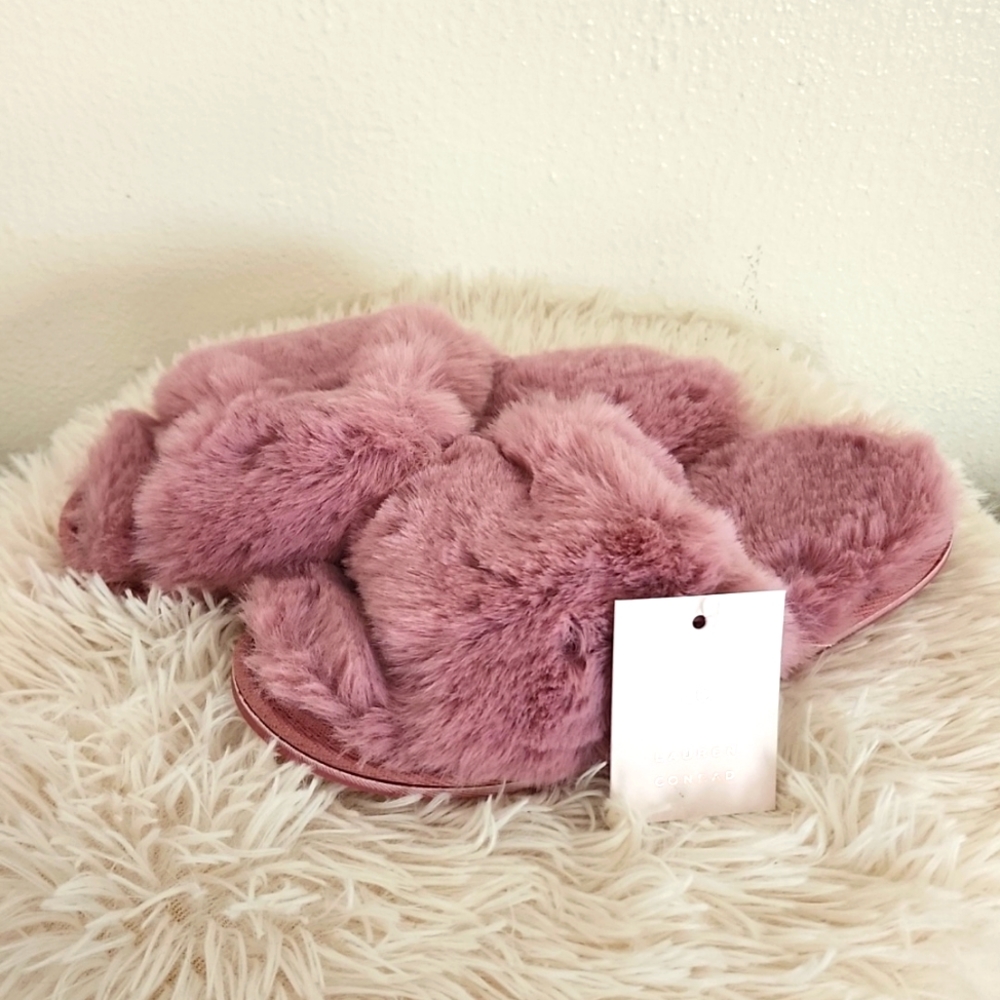 LC Lauren Conrad Ash Rose Faux Fur Slide Slippers Size 5/6